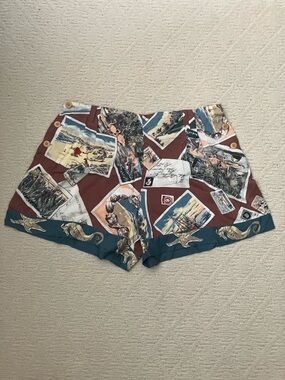 Vintage Polo Ralph Lauren Country Bermuda postcard stamps 90s flowy shorts 14